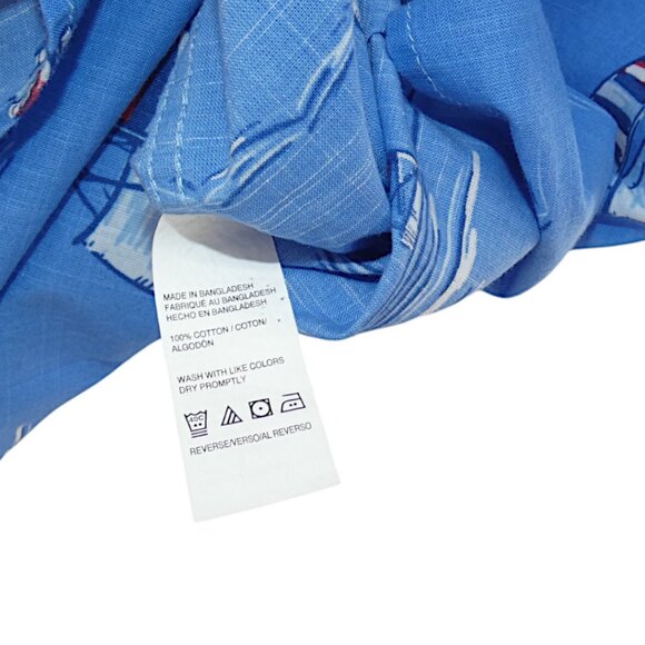 Izod Saltwater Cotton Blue Nautical Short Sleeve Button Up Casual Shirt Sz L - Picture 7 of 7